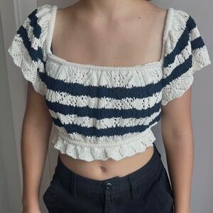 Zara striped pointelle knit crop top size Medium